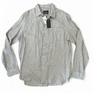 NWT Rag & Bone Classic Fit Grey and white striped button up shirt XL